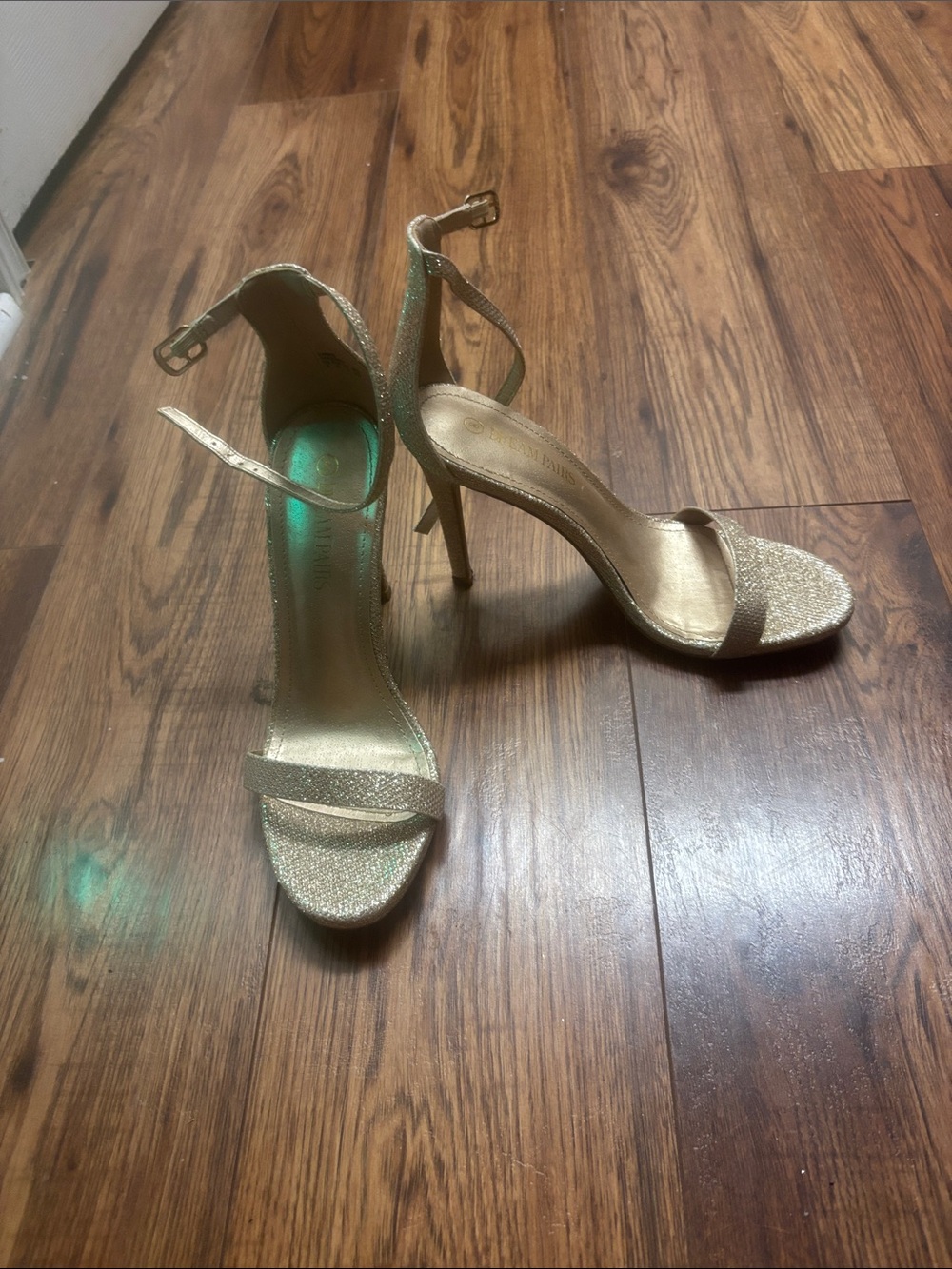 Gold Glitter Strappy High Heel Sandals - Women's Evening Shoes